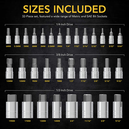 LEXIVON Master HEX Bit Socket Set, Premium S2 Alloy Steel | Complete 32-Piece, SAE and Metric Set | Enhanced Storage Case (LX-144) - Available at All In One Marketplace Canada