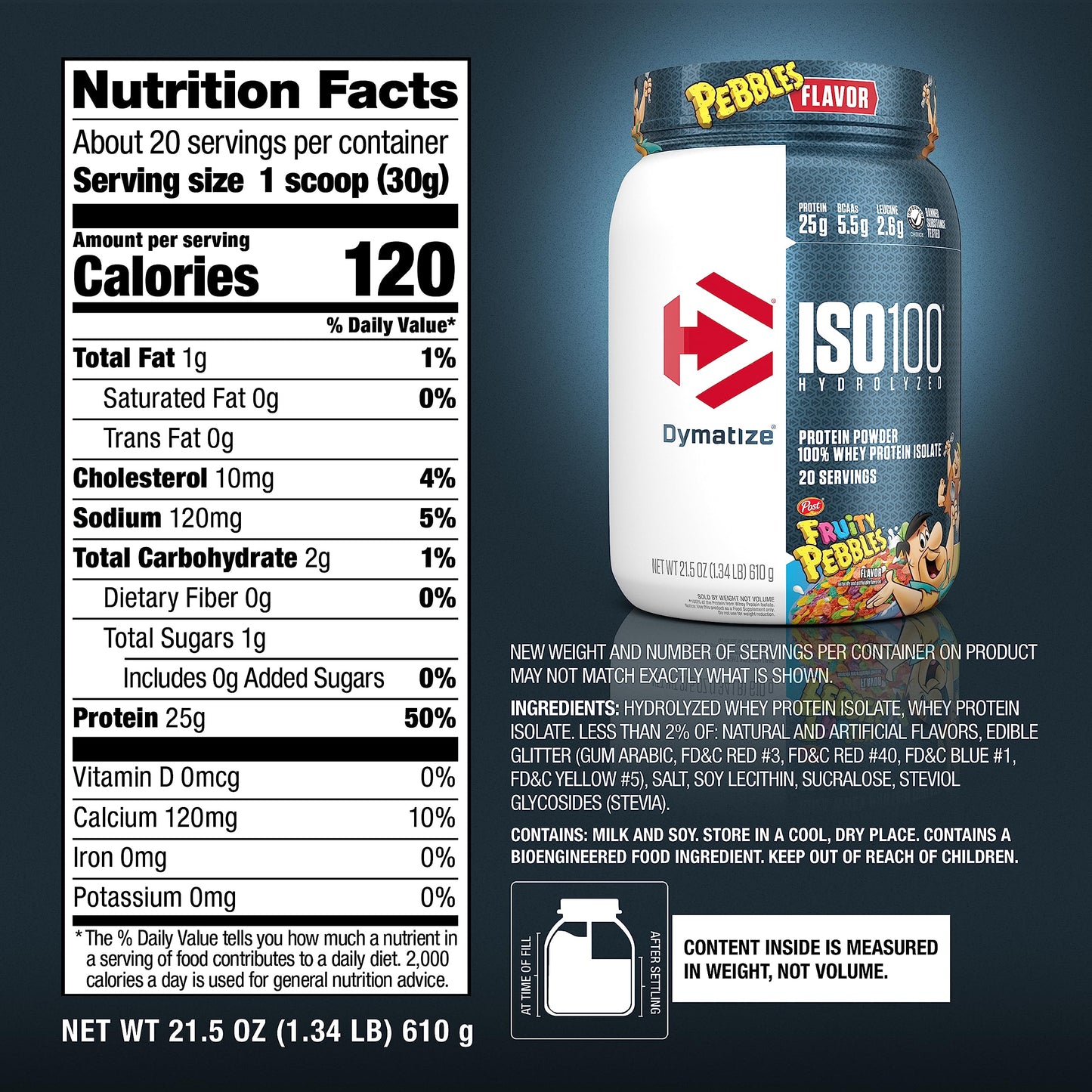 ISO100 Hydrolyzed Protein Powder by Dymatize, Fruity Pebbles, 100% Whey Isolate Powder, 25g of Protein, Gluten Free, 20 Servings 🍁 All In One Marketplace Canada