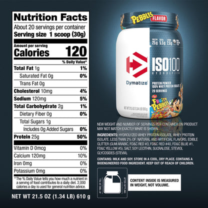 ISO100 Hydrolyzed Protein Powder by Dymatize, Fruity Pebbles, 100% Whey Isolate Powder, 25g of Protein, Gluten Free, 20 Servings 🍁 All In One Marketplace Canada