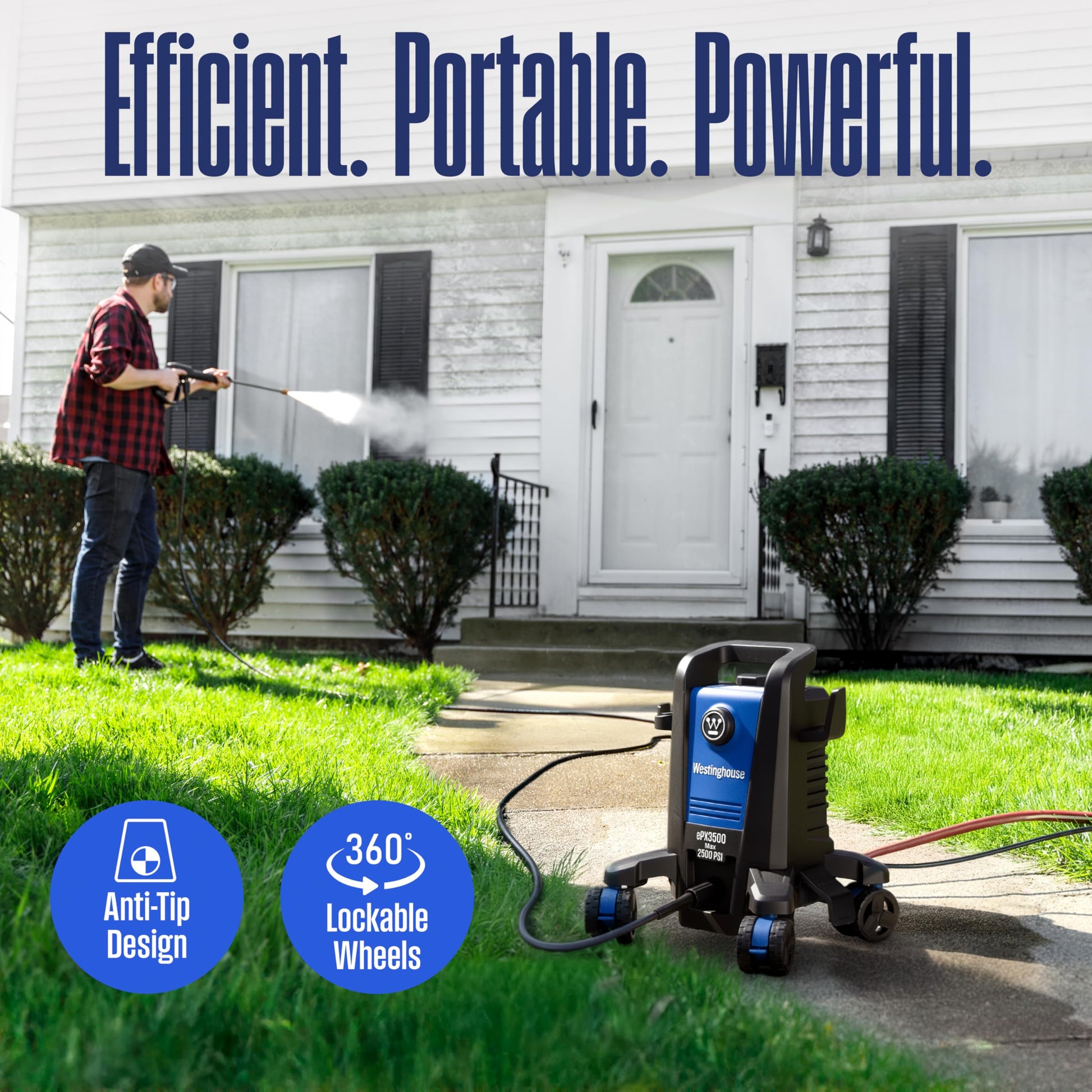 Westinghouse ePX3500 Electric Pressure Washer, 2500 Max PSI 1.76 Max GPM with Anti-Tipping Technology, Onboard Soap Tank, Pro-Style Steel Wand, 5-Nozzle Set, for Cars/Fences/Driveways/Home/Patios Westinghouse