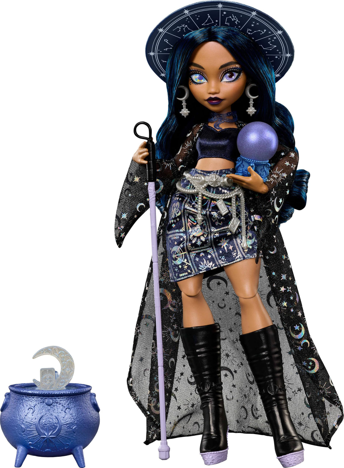 Monster High Doll, Moonspell Magic by Monster High Claire De Luna The Clairvoyant Witch with Cauldron Surprise & Accessories like Crystal Ball