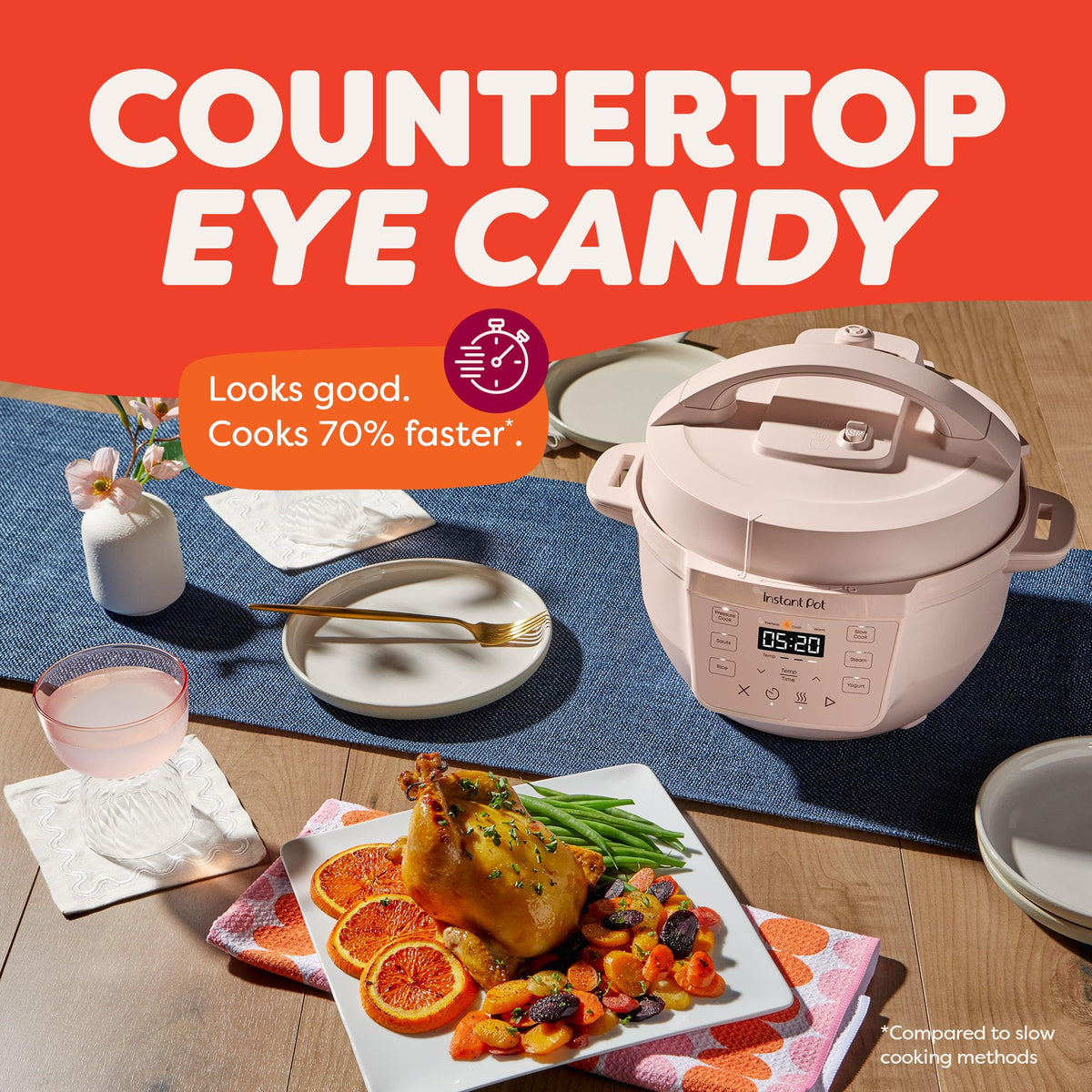 Instant Pot® RIO Mini 7-in-1 Multi-Cooker, PressureCooker, SlowCooker, RiceCooker, Steamer, Sauté, Yogurt Maker, & Warmer, Includes App With Over 2000 Recipes, 4QT, Rosewater