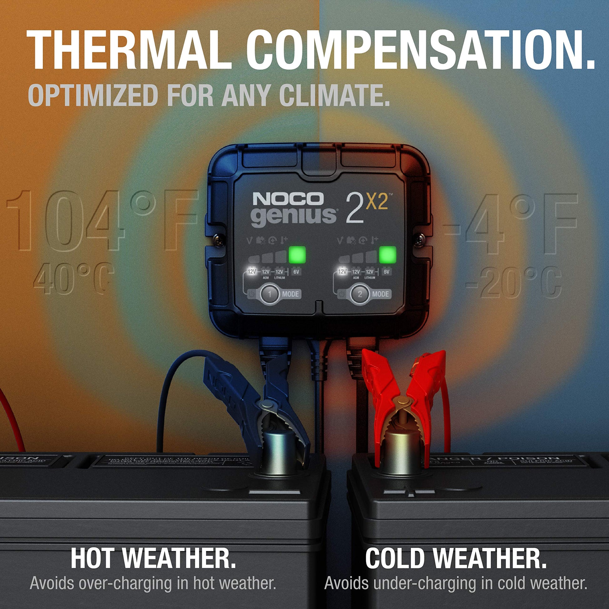 NOCO GENIUS2X2 6/12V 2-Bank Battery Charger, Trickle Charger & Maintainer NOCO