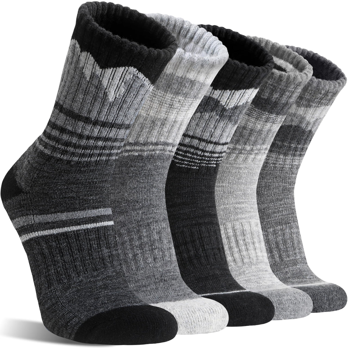 Sandsuced Merino Wool Hiking Socks Thermal Winter Warm Cozy Outdoor Crew Socks 5 Pairs Gift Stocking Stuffers for Men(Black/Grey,L) 🍁 All In One Marketplace Canada