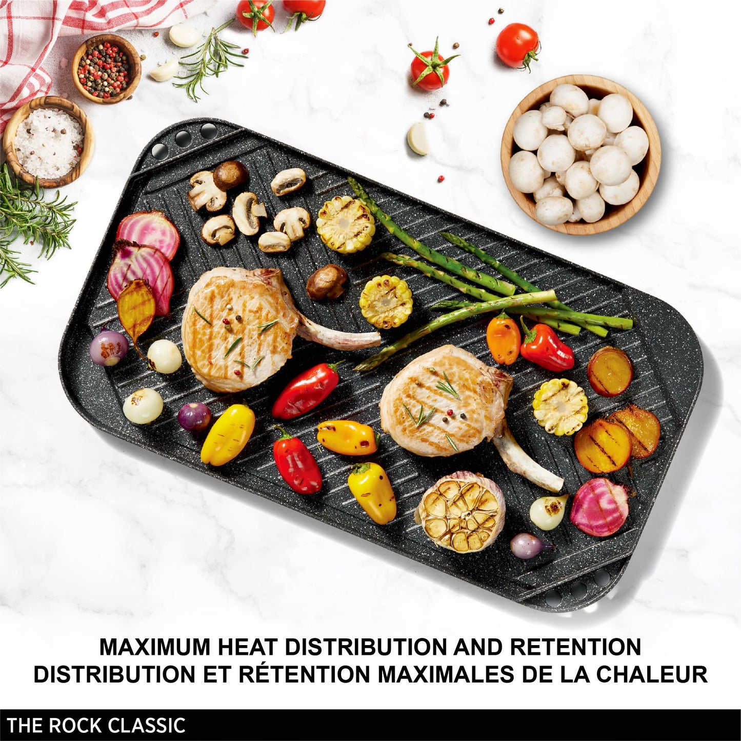 Starfrit The Rock 50x28cm (19.7" x 11") Non-Stick Reversible Grill & Griddle - Durable Forged Aluminum - Oven Safe - PFOA Free - Easy to Clean - Black - Available at All In One Marketplace Canada