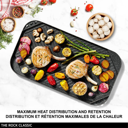 Starfrit The Rock 50x28cm (19.7" x 11") Non-Stick Reversible Grill & Griddle - Durable Forged Aluminum - Oven Safe - PFOA Free - Easy to Clean - Black - Available at All In One Marketplace Canada