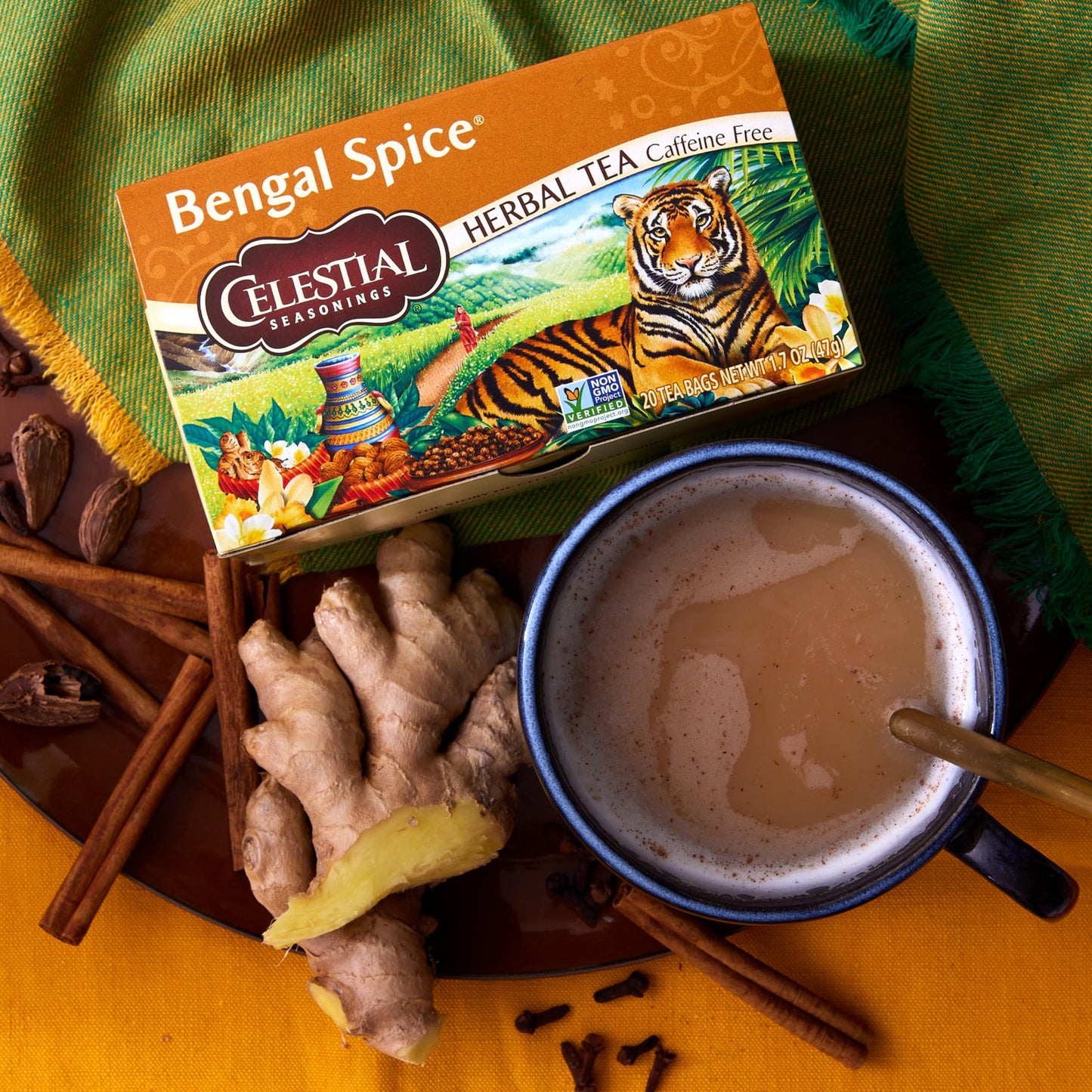 Celestial Seasonings Bengal Spice Herbal Tea, Caffeine Free, 20 Tea Bags Box, 6-Pack