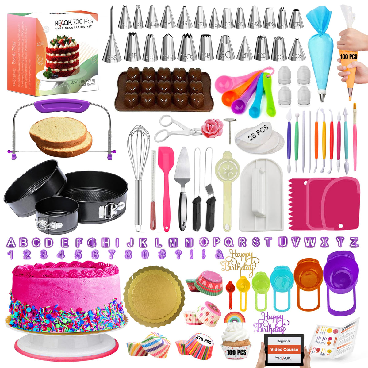 Cake Decorating Supplies, 700PCs Cake Decorating Kit 3 Springform Cake Pans, Cake Turntable, Numbered Piping Icing Tips, Chocolate Mold,Leveler, Baking Supplies Cupcake Liner & more Baking Stuff RFAQK 🍁 All In One Marketplace Canada