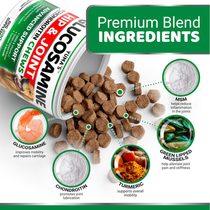 Glucosamine for Dogs - 165 Chews - Hip and Joint Supplement for Dogs - Glucosamine Chondroitin Chews - Joint Pain Relief Supplement with MSM - Advanced Health - Mobility Support - Made in USA