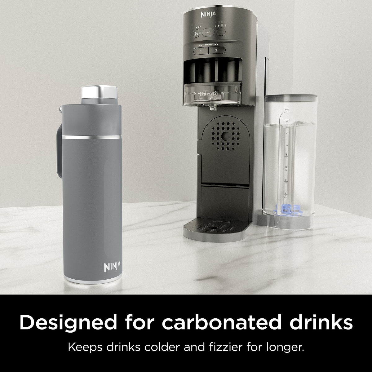 Ninja Thirsti 24oz Travel Bottle for Sparkling Drinks, Fizzier Longer, Leak Proof, 24 Hours Cold, Dishwasher Safe, Insulated Tumbler, Grey, DW2401CGY (Canadian Version)
