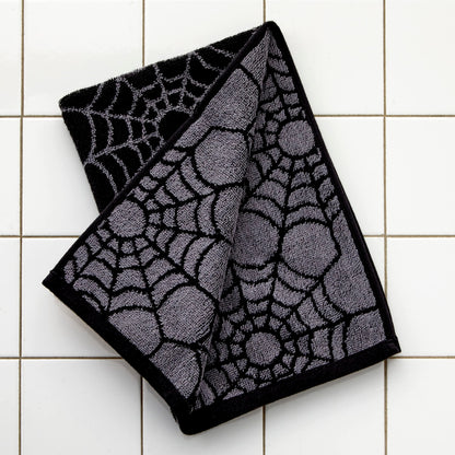 SKL Home Ensemble de 2 serviettes à main Halloween, motif toile d'araignée, 100 % coton jacquard, réversibles, douces et absorbantes, décoratives pour salle de bain/cuisine/bar et cadeau, noir