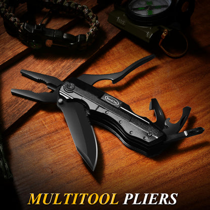 RoverTac Pocket Knife, 15-in-1 Multitool with Pliers, Bottle & Can Opener, 9 Screwdriver Bits, Locking Mechanism & Nylon Sheath - EDC Multi Tool for Camping, Hiking & DIY, Gift for Men & Dad - Available at All In One Marketplace Canada