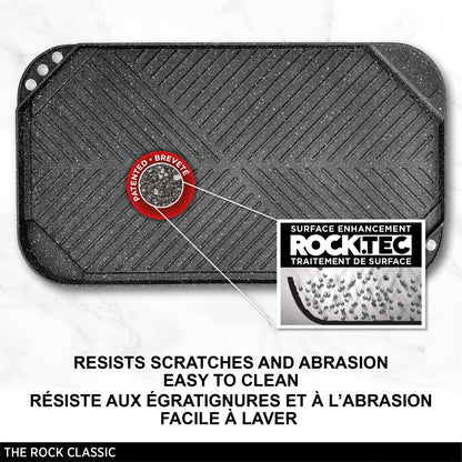 Starfrit The Rock 50x28cm (19.7" x 11") Non-Stick Reversible Grill & Griddle - Durable Forged Aluminum - Oven Safe - PFOA Free - Easy to Clean - Black - Available at All In One Marketplace Canada