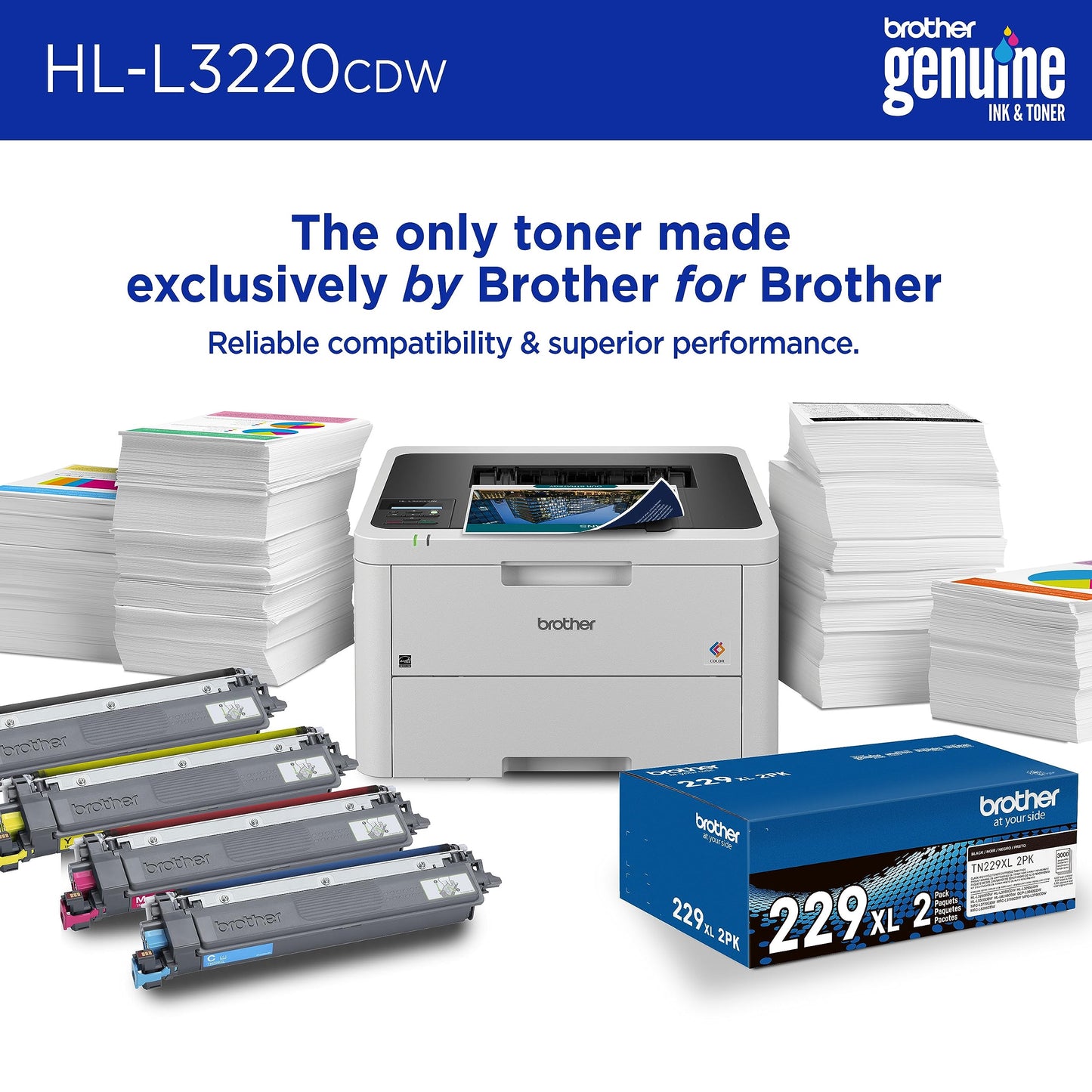 Brother Color Laser Printer with Wireless Printing Fast 19 PPM Output, Duplex Feature, Mobile Device Compatible, 250-Sheet Paper Tray for Professional Home Office Printing (HL-L3220CDW) Brother