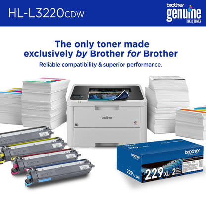 Brother Color Laser Printer with Wireless Printing Fast 19 PPM Output, Duplex Feature, Mobile Device Compatible, 250-Sheet Paper Tray for Professional Home Office Printing (HL-L3220CDW) Brother
