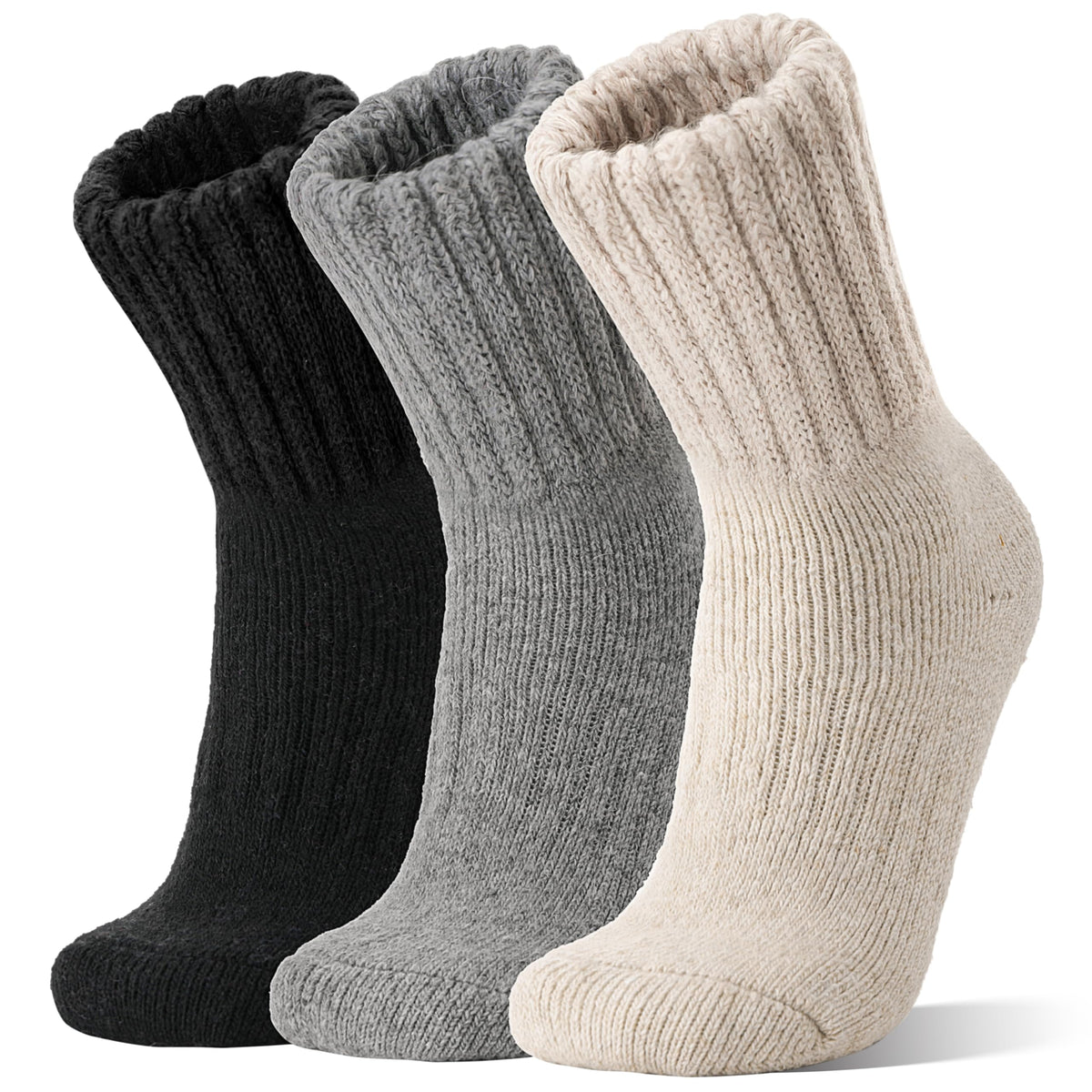 Merino Wool Thermal Boot Socks for Men Women Warm Thick Winter Hiking Cozy Christmas Stocking Stuffers Socks 3 Pairs(Beige/Black/Grey,M) 🍁 All In One Marketplace Canada