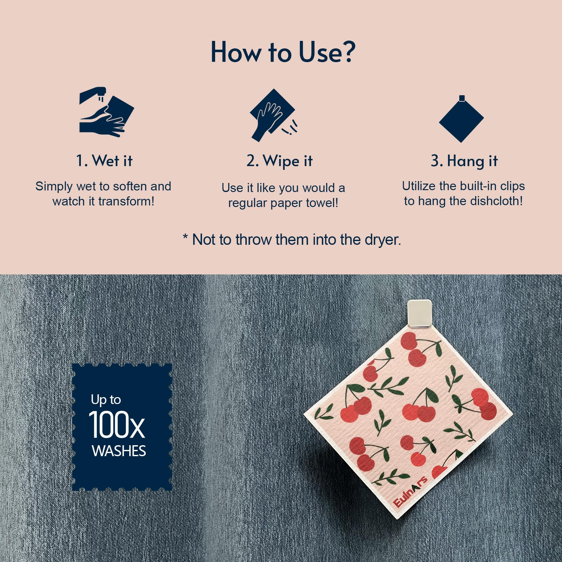Eulnars Swedish Dish Cloth, 8-Pack Reusable Paper Towels, Swedish Dish Cloth with 3 Clips, 9 Classified Labels, Quick Drying Washable Dish Cloths, Super Absorbent Kitchen Towels, Odorless - Available at All In One Marketplace Canada