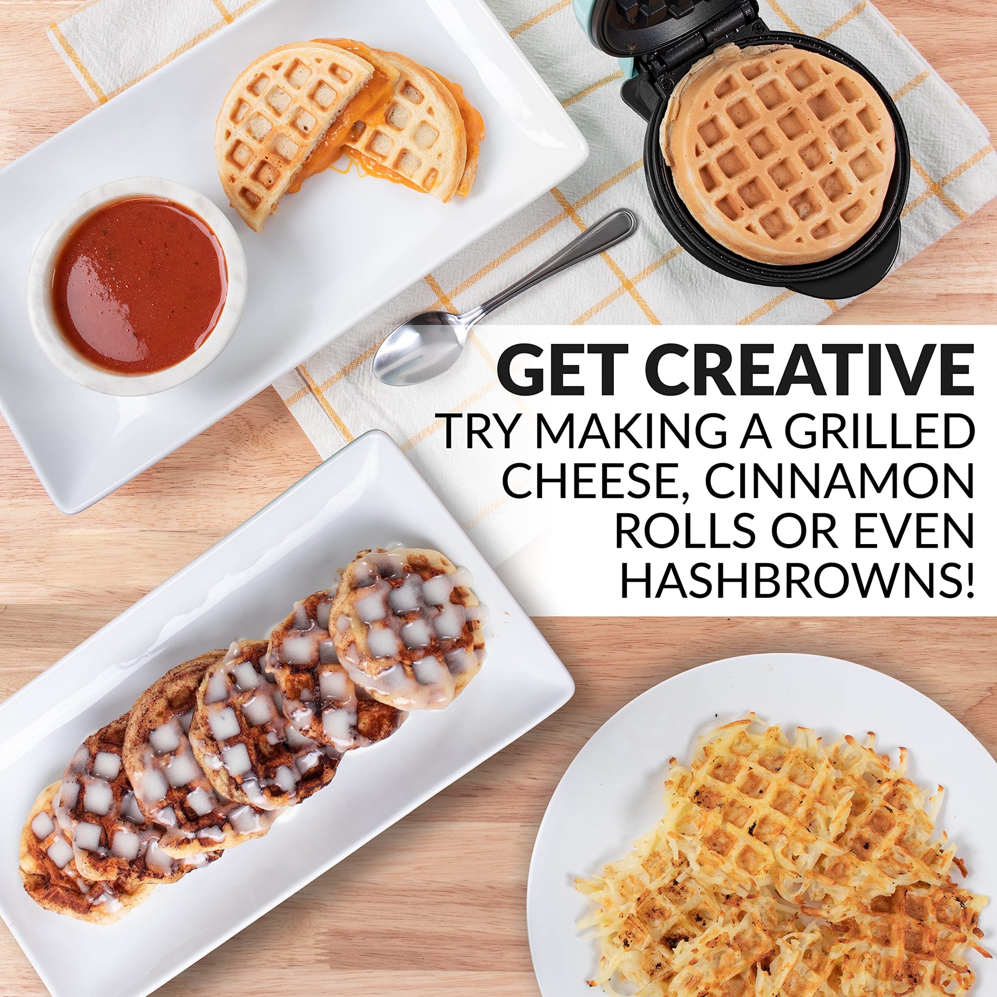 Nostalgia MyMini Personal Electric Waffle Maker, 5-Inch Cooking Surface, Waffle Iron for Hash Browns, French Toast, Grilled Cheese, Quesadilla, Brownies, Cookies, Aqua Nostalgia