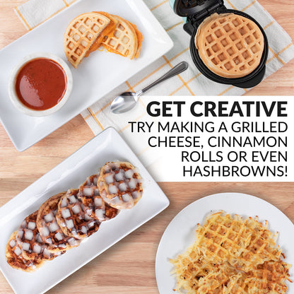 Nostalgia MyMini Personal Electric Waffle Maker, 5-Inch Cooking Surface, Waffle Iron for Hash Browns, French Toast, Grilled Cheese, Quesadilla, Brownies, Cookies, Aqua Nostalgia