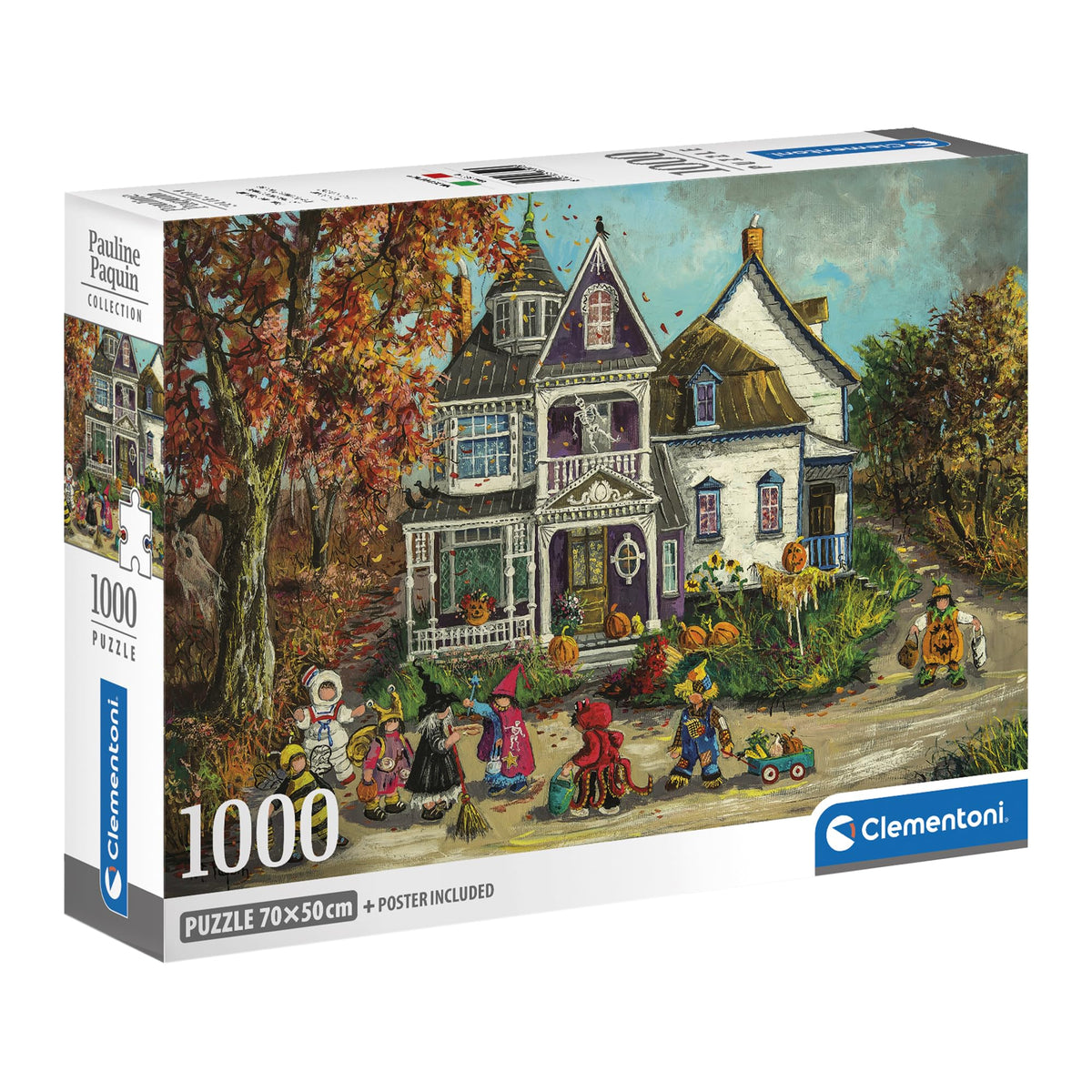 Clementoni - Jigsaw Puzzle 1000 Pieces with Poster for Adults - 70 x 50 cm - The Haunted House, Painting of Old House Kids at Halloween - Pauline Paquin Collection - Made in Italy Compact Box - 83014