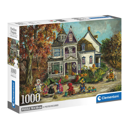 Clementoni - Jigsaw Puzzle 1000 Pieces with Poster for Adults - 70 x 50 cm - The Haunted House, Painting of Old House Kids at Halloween - Pauline Paquin Collection - Made in Italy Compact Box - 83014