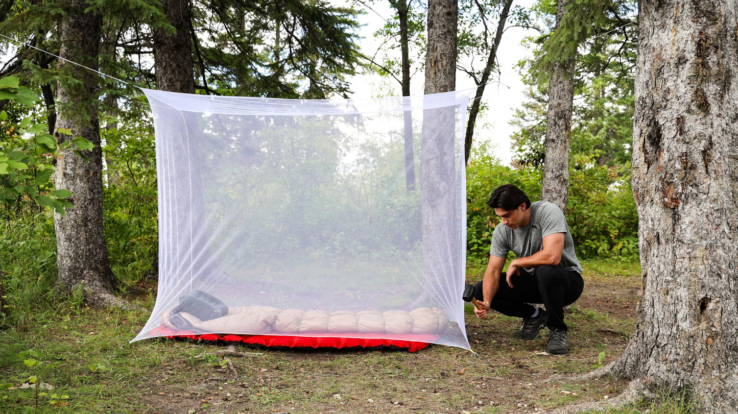Coghlan's Rectangular Mosquito Net – Lightweight Mesh Canopy for Camping, Travel, and Outdoor Use – Includes Tie Loops, Carry Bag, Twine, Hooks, Anchors, Nails – White, 78" x 32" x 59" Coghlan's