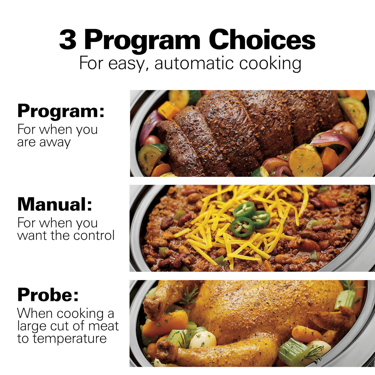 Hamilton Beach Set & Forget Programmable Slow Cooker, 6 Quart (5.7 L), Stainless Steel, Temperature Probe, Lid Lock for Travel, Dishwasher Safe Crock & Lid, Model 33969AG
