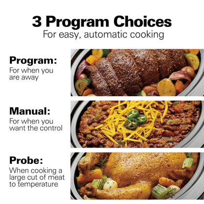 Hamilton Beach Set & Forget Programmable Slow Cooker, 6 Quart (5.7 L), Stainless Steel, Temperature Probe, Lid Lock for Travel, Dishwasher Safe Crock & Lid, Model 33969AG