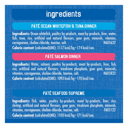 Friskies Ocean Delights Wet Cat Food, Pate Variety Pack 3 Flavours - 156 g Can (24 Pack)