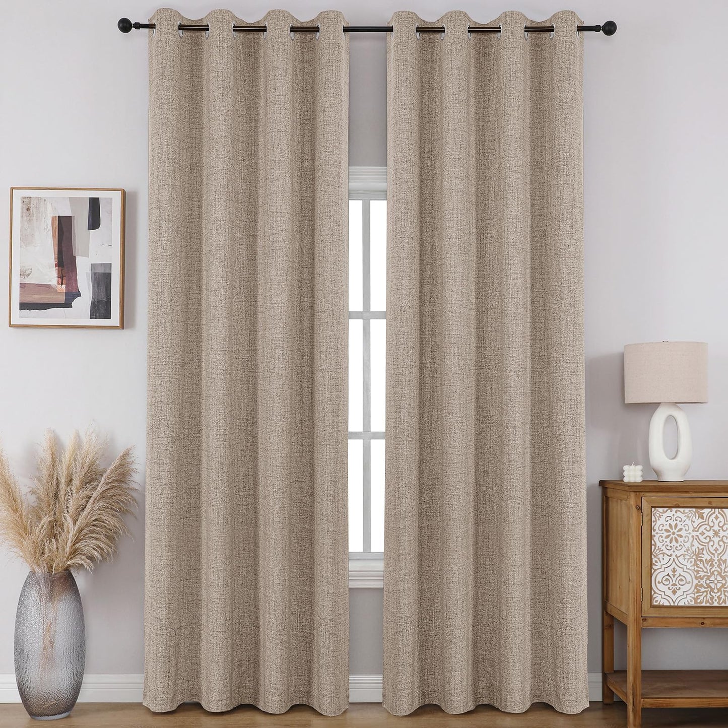 CUCRAF 100% Blackout Window Curtains 84 inches Long 2 Panels Set, Faux Linen Look Thermal Insulated Grommet Drapes, Room Darkening Curtain for Bedroom Living Room(W52 x L84 Inch, Light Khaki) 🍁 All In One Marketplace Canada