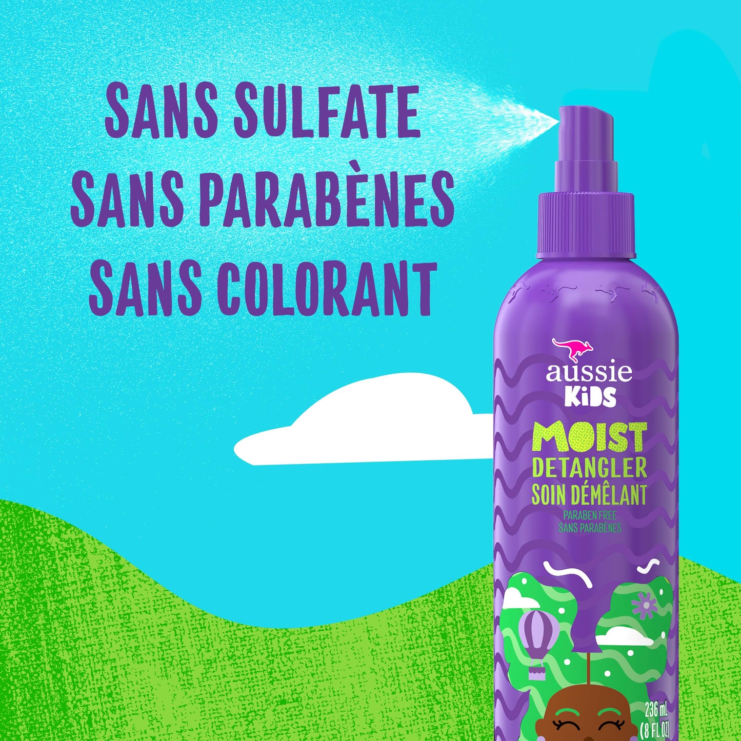 Aussie Kids Moist Sulfate Free Detangler for Kids, Paraben Free, 708 mL Total (3 Count of 236 mL Each)