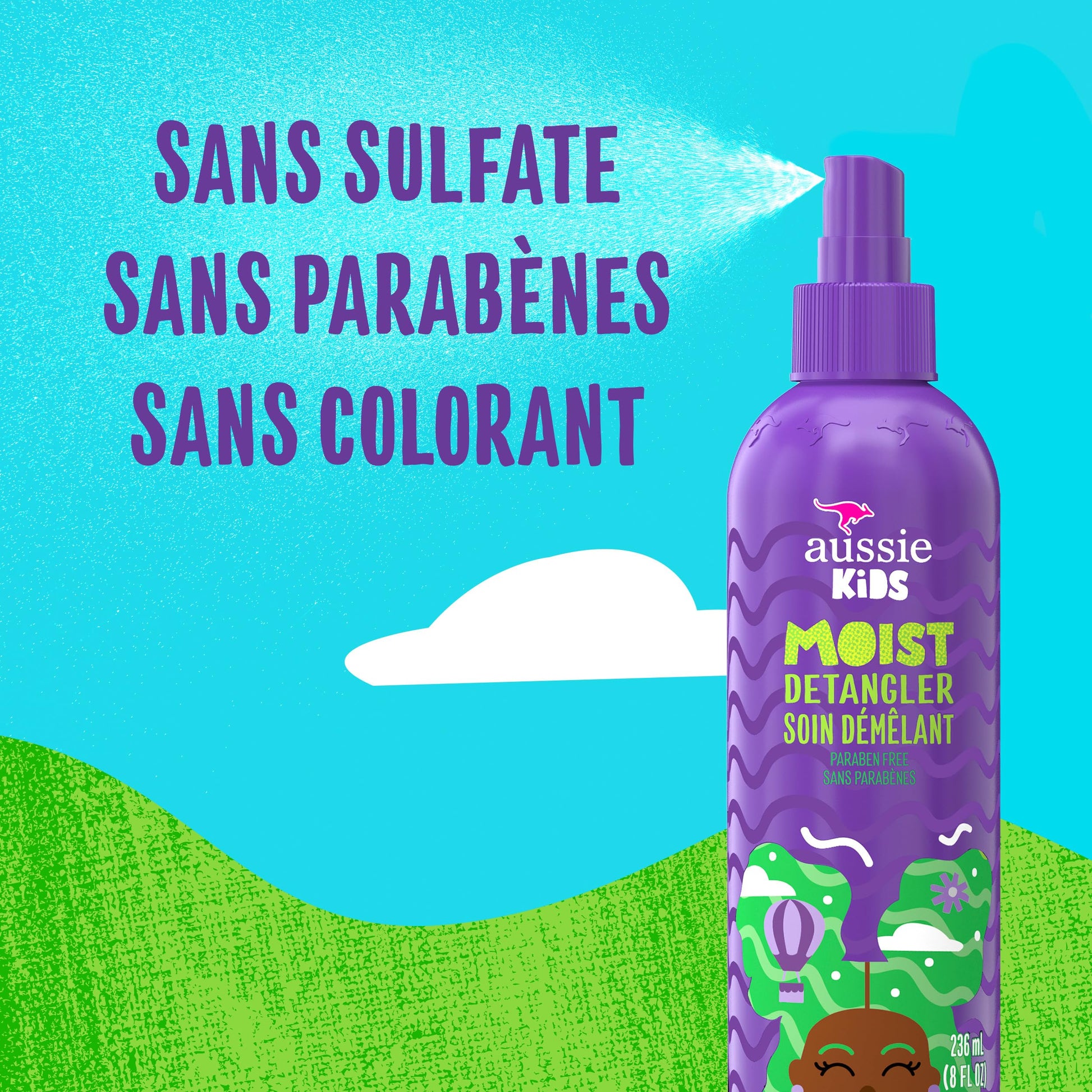 Aussie Kids Moist Sulfate Free Detangler for Kids, Paraben Free, 708 mL Total (3 Count of 236 mL Each)