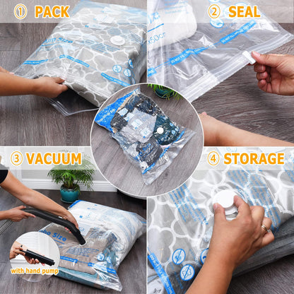 Vacuum Storage Bags 6 Large, Space Saver Sealer Bags, Airtight Compression Bags for Clothes, Pillows, Comforters, Blankets, Bedding
