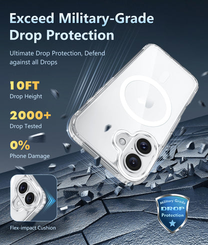 FNTCASE for iPhone 16 Case Clear: Magnetic Phone Cases with Screen Protector Drop Proof Compatible with Magsafe Slim Anti Yellowing Rugged Shockproof Protective Cell Cover (A-Clear Magnetic) - Available at All In One Marketplace Canada