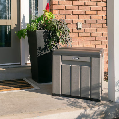 LIFETIME 25 Gallon Outdoor Storage Cube, Deckbox, Brown lid, Storage Box for Gardening Tools, Pool Supplies, Patio Furniture & More LIFETIME