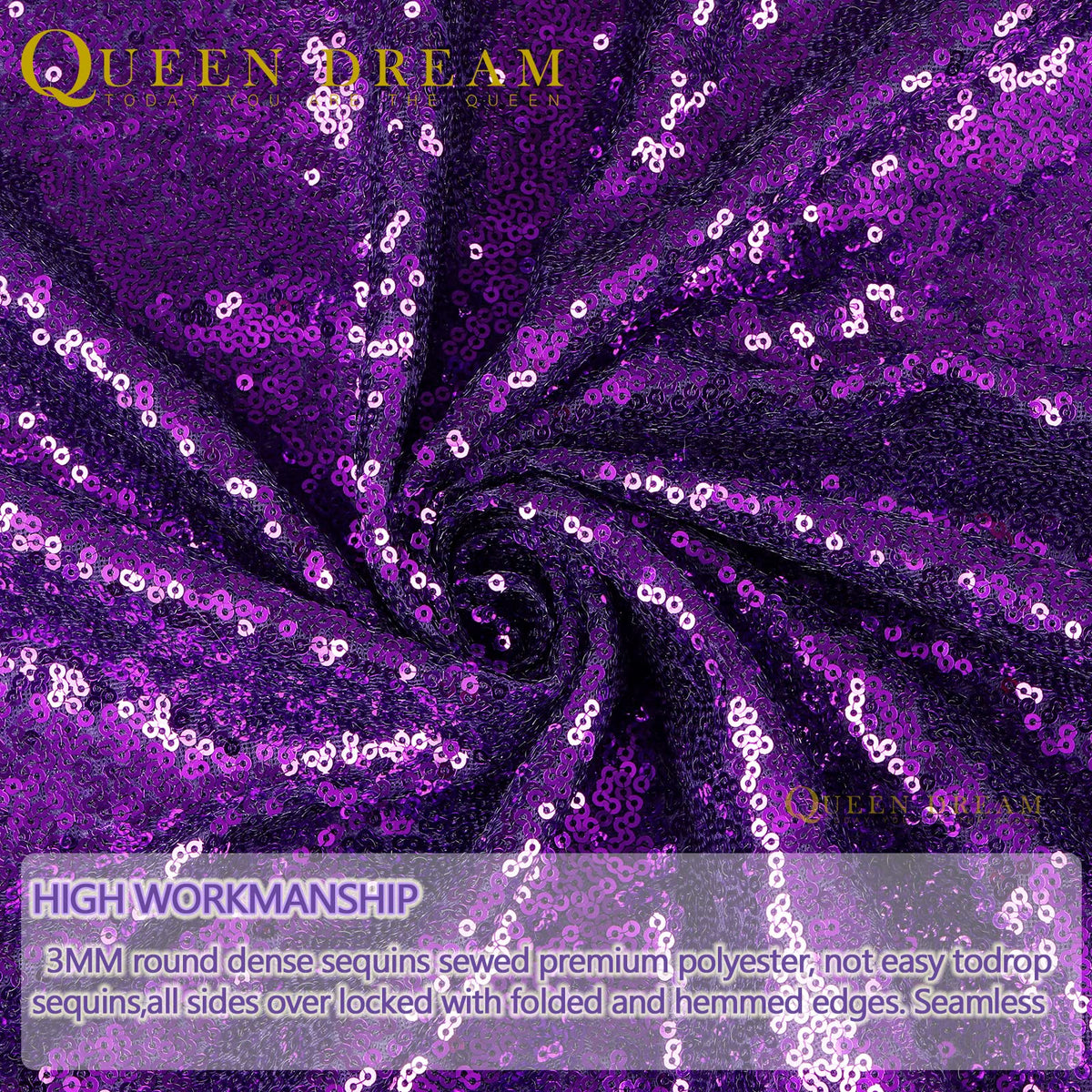 Purple Backdrop Curtins Sequin Fabric 3 Panels Background Drapes 2FT x 8FT Wedding Halloween Bridal Baby Shower Theme Decorations