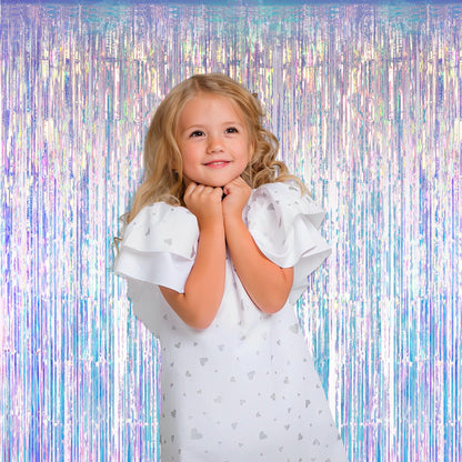 GREATRIL Iridescent Party Tinsel Fringe Backdrop Decorations - Holographic Foil Streamers Curtain for Frozen/Disco Ball/Mermaid/Birthday/Bachelorette/Winter/Christmas Themed - 3.2ft x 6.5ft - 2 PCS 🍁 All In One Marketplace Canada