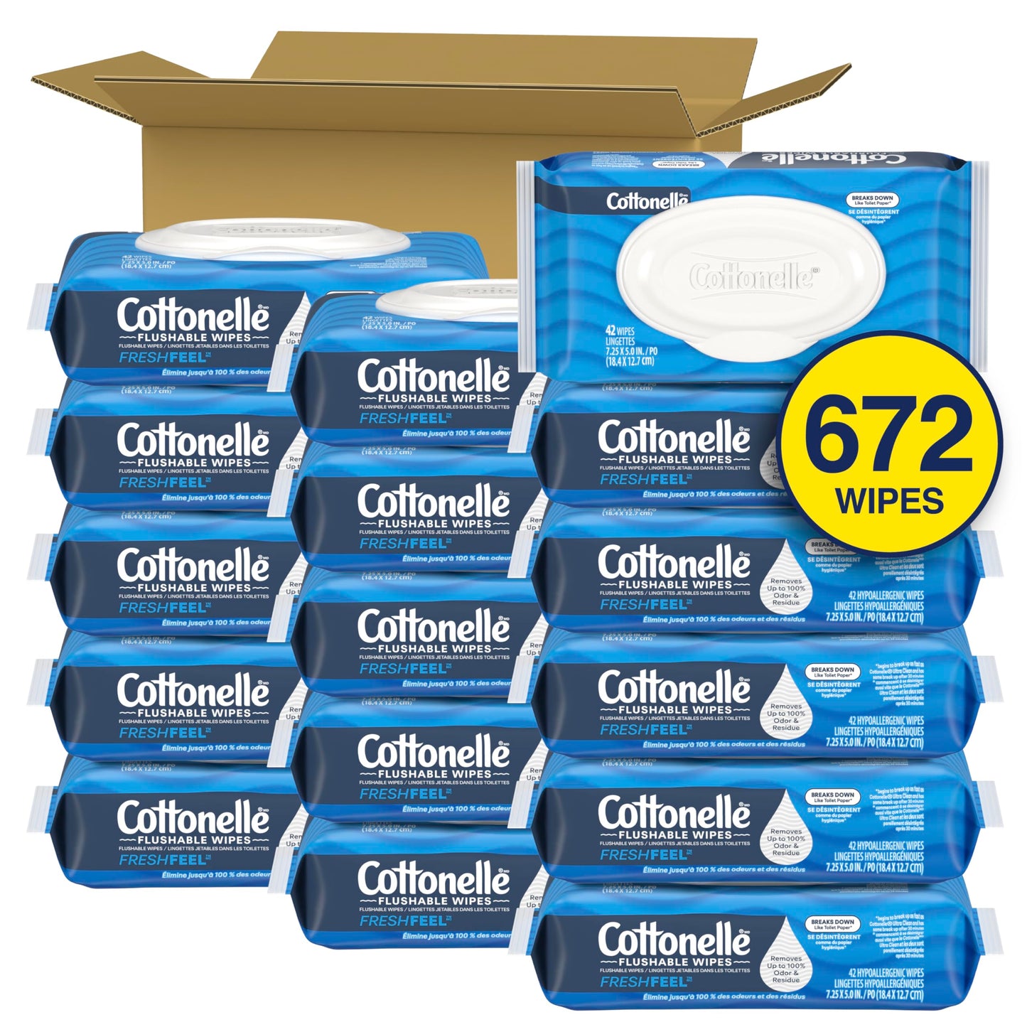Flushable Wet Wipes, Cottonelle FreshCare, Biodegradable & Septic Safe, 16 Flip-Top Packs of 42 (672 Wipes) 🍁 All In One Marketplace Canada