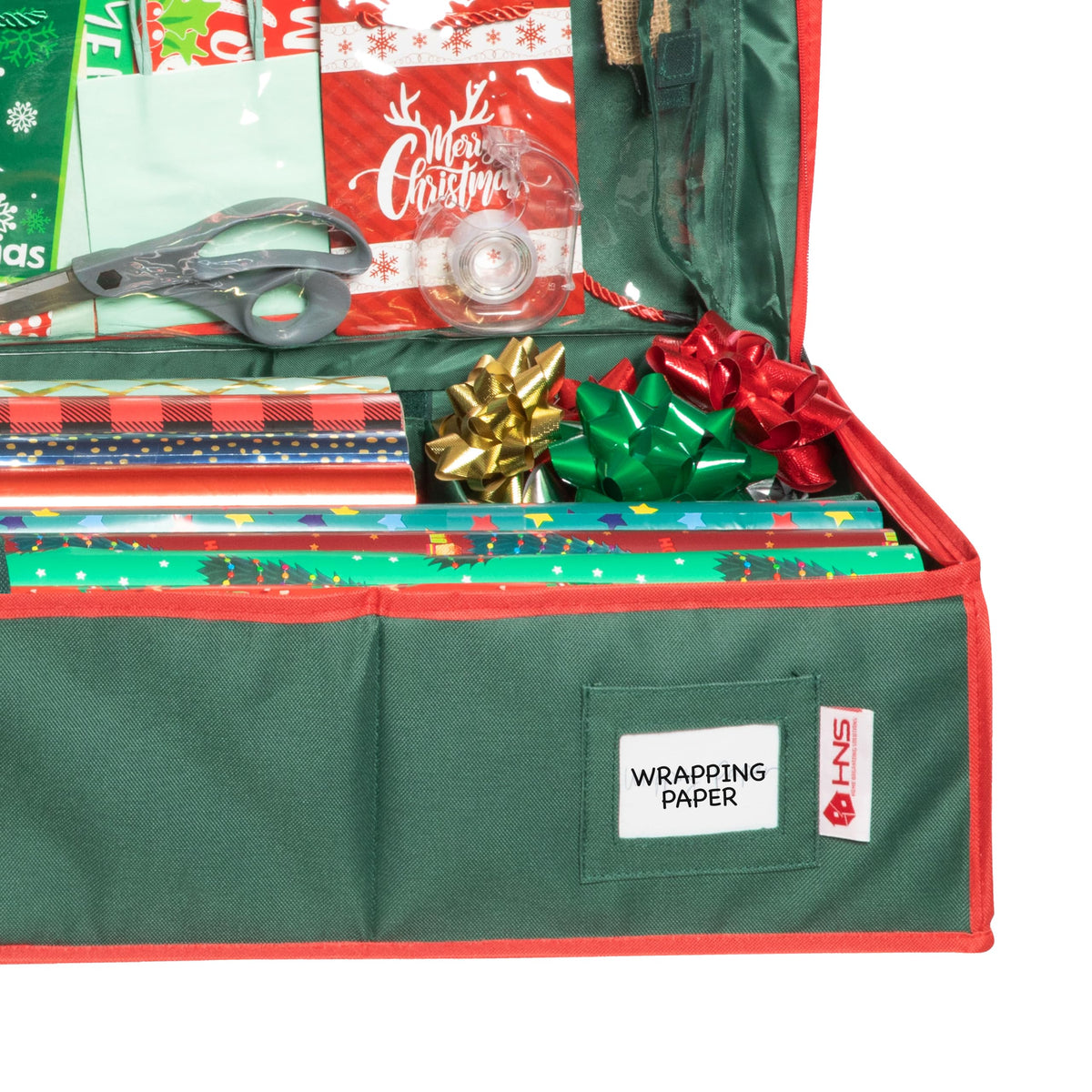 HOLDN' STORAGE Premium Wrapping Paper Storage Container - Durable 600D Tear-Proof, Fits 27 Rolls Gift Wrap, Extra Pockets for Ribbons & Bows, Underbed Storage - Ideal for Holiday Christmas, Green 🍁 All In One Marketplace Canada