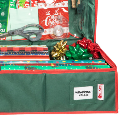 HOLDN' STORAGE Premium Wrapping Paper Storage Container - Durable 600D Tear-Proof, Fits 27 Rolls Gift Wrap, Extra Pockets for Ribbons & Bows, Underbed Storage - Ideal for Holiday Christmas, Green 🍁 All In One Marketplace Canada
