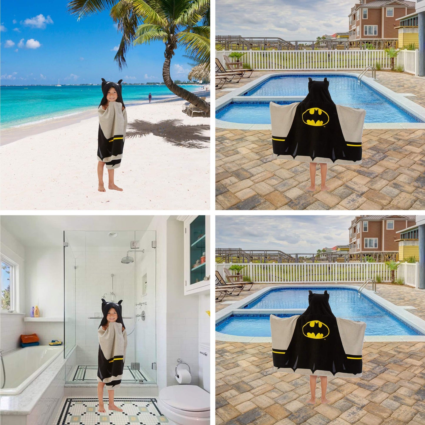 Batman Kids Bath/Pool/Beach Super Soft Cotton Terry Hooded Towel Wrap, 24" x 50", (Officially Licensed Product) By Franco Franco