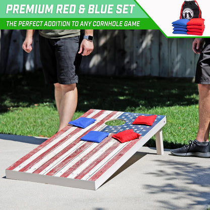 GoSports Official Regulation Cornhole Bean Bags Set of 8 – for Competitive Cornhole Games - All Weather - Red and Blue
