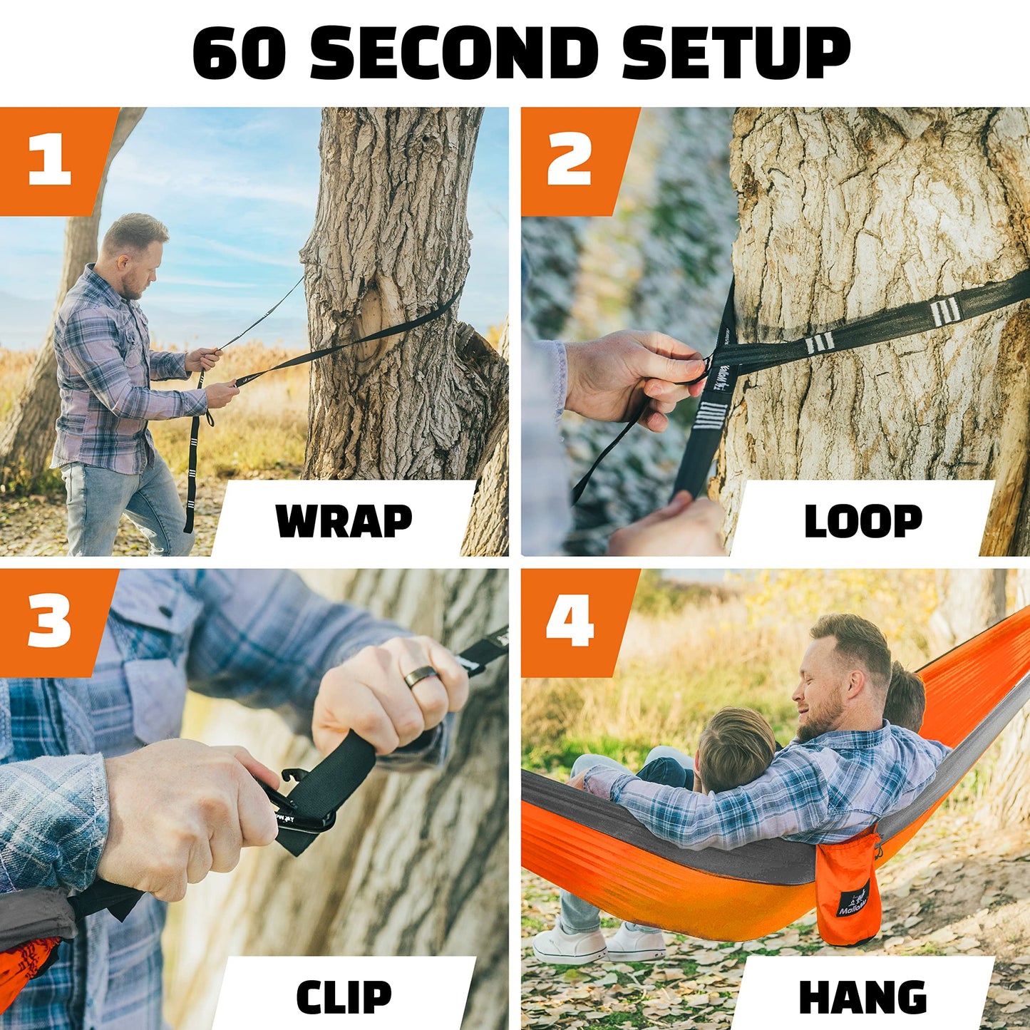 MalloMe Camping Hammock with Straps - Portable Outdoor Hammock for Adults, Kids - Single Hamac - 1 Person Hammocks - Tree Hamac Swing with Accessories - Hamock Tent for Travel - Hammocks for Outside