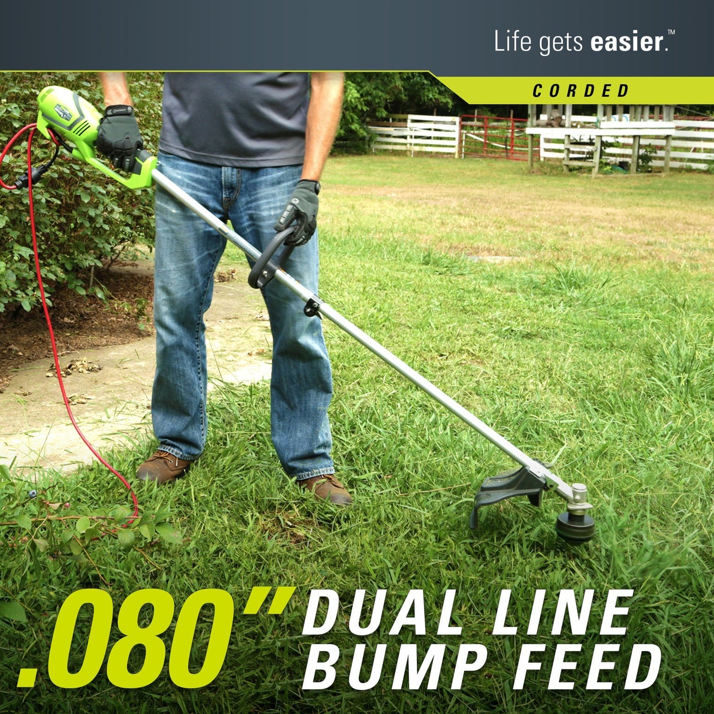 Greenworks 10 Amp 18″ Electric Corded String Trimmer – Powerful Lawn Edger & Grass Cutter with Easy Bump Feed, Lightweight & Attachment Capable Design for Yard, Driveway & Garden Maintenance Greenworks