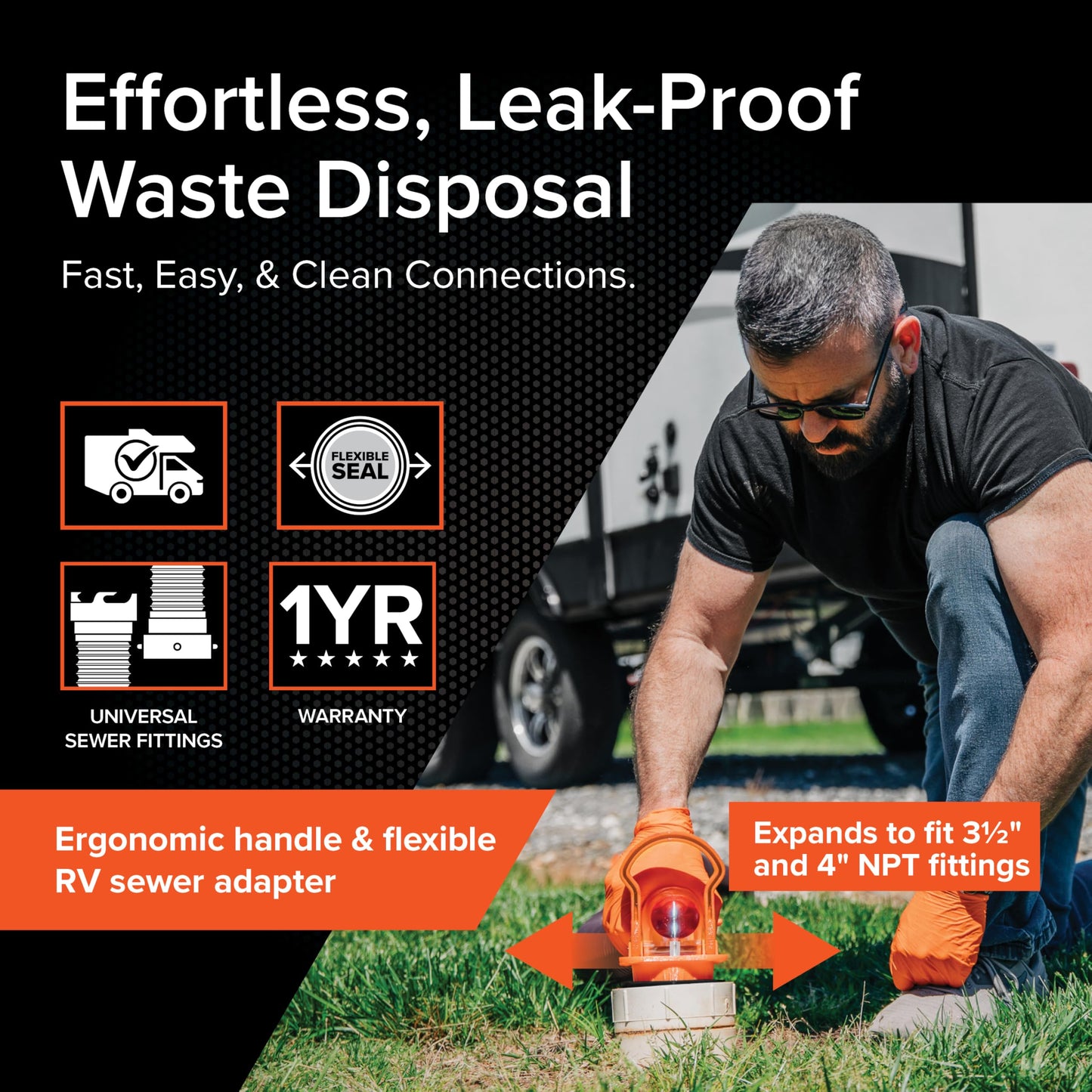 Camco Rhino RV Sewer Adapter PRO - Clear Sewer Hose Elbow with Drain Lock Adapter - Includes Ergonomic Handle & Flexible Adapter (39730) 🍁 All In One Marketplace Canada