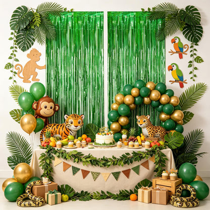 Green Tinsel Curtain Party Backdrop Decor - GREATRIL Foil Fringe Streamer for Grinches Christmas/Mincrafts/Dinosaur/Wild Baby/Jungle/Birthday/Hawaiian/Soccer/Football/Bachelor Themed - 2 PCS 🍁 All In One Marketplace Canada