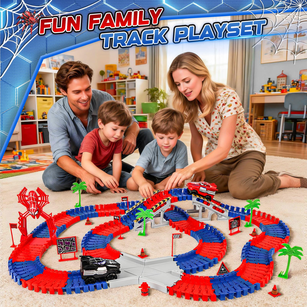 Spider Race Track Toys for Boys 4-6 with 2 Electric Spider Cars (212PCS) 🍁 All In One Marketplace Canada