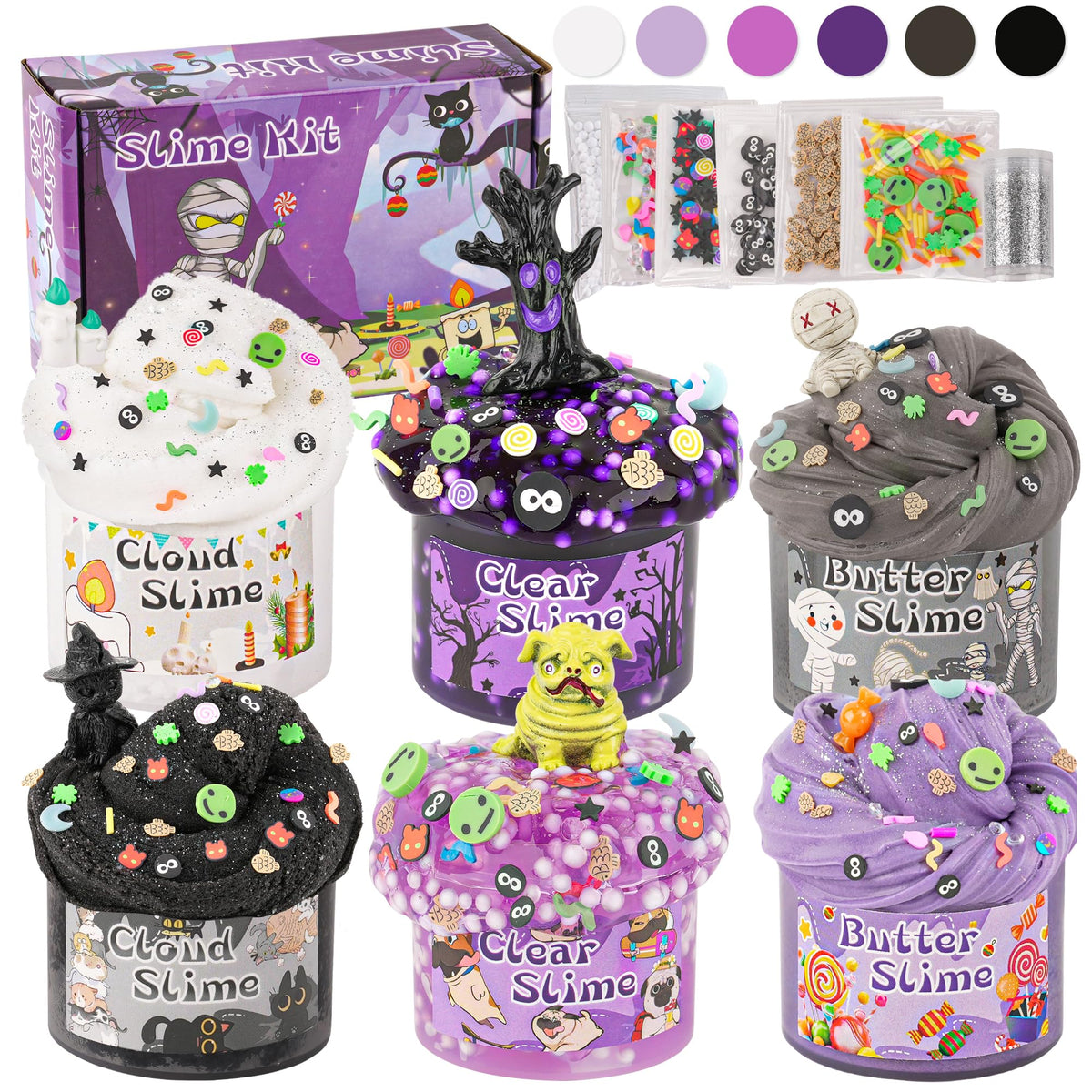 LAWOHO 6 Packs Purple Slime Kit -Cloud, Butter & Clear Slimes, Halloween Slime for Kids with Spooky Charms & Add-ins, Kids Slime Making Kit for Party Favors, Birthday Halloween Christmas Easter Gifts 🍁 All In One Marketplace Canada