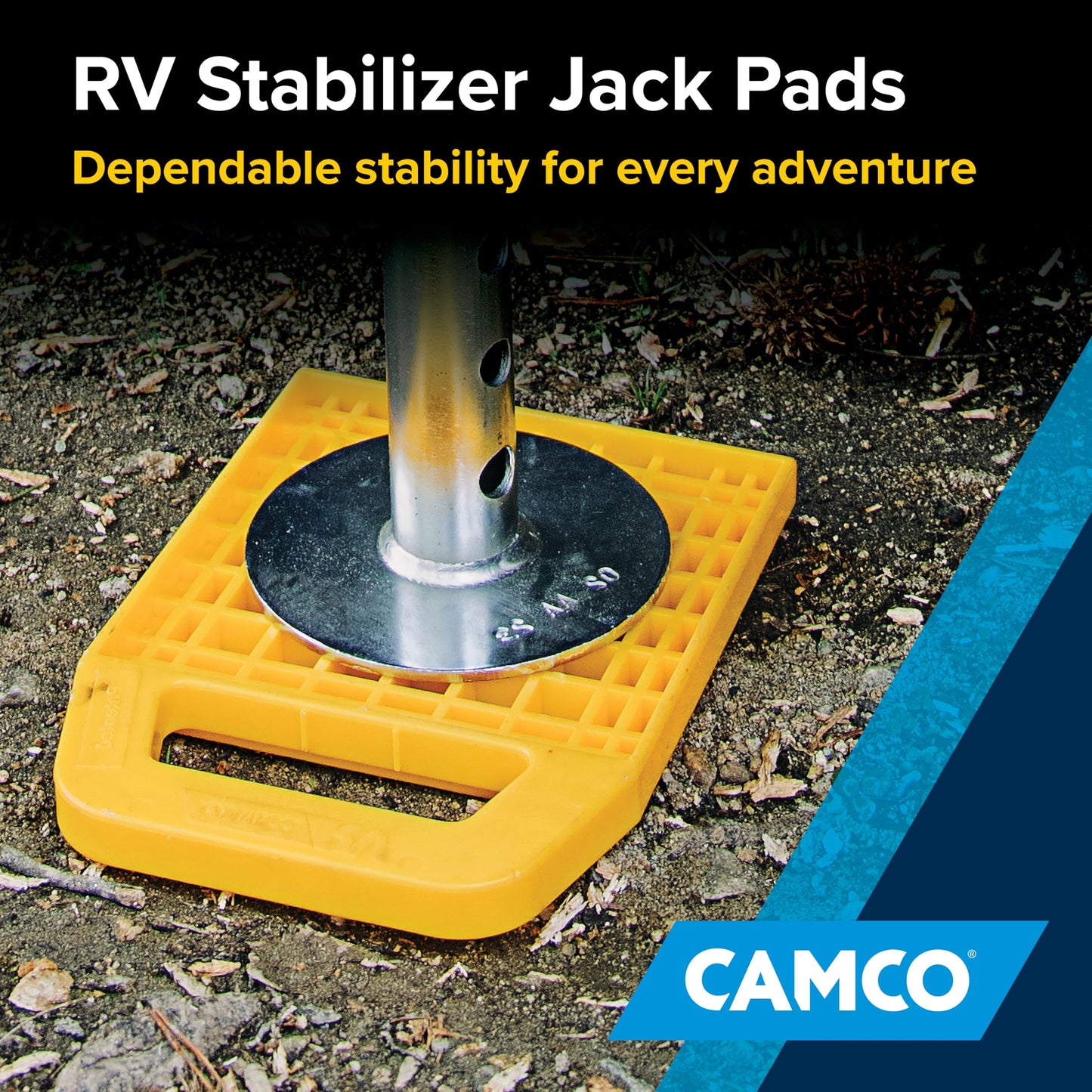 Camco RV Stabilizing Jack Pads, Helps Prevent Jacks from Sinking, 6.5 Inch x 6.5 Inch Pad - 4 Pack (44595), Yellow Camco