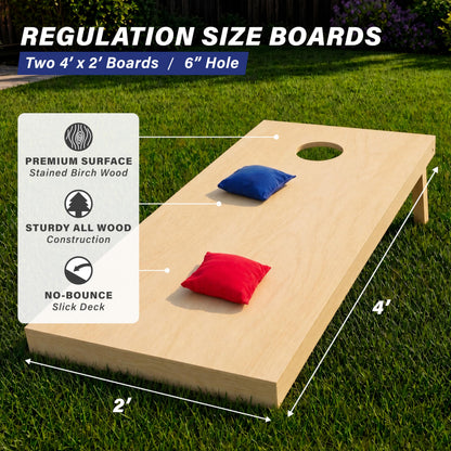 GoSports Solid Wood Premium Cornhole Set - Choose Between 4 ft x 2 ft or 3 ft x 2 ft Game Boards, Includes Set of 8 Corn Hole Toss Bags